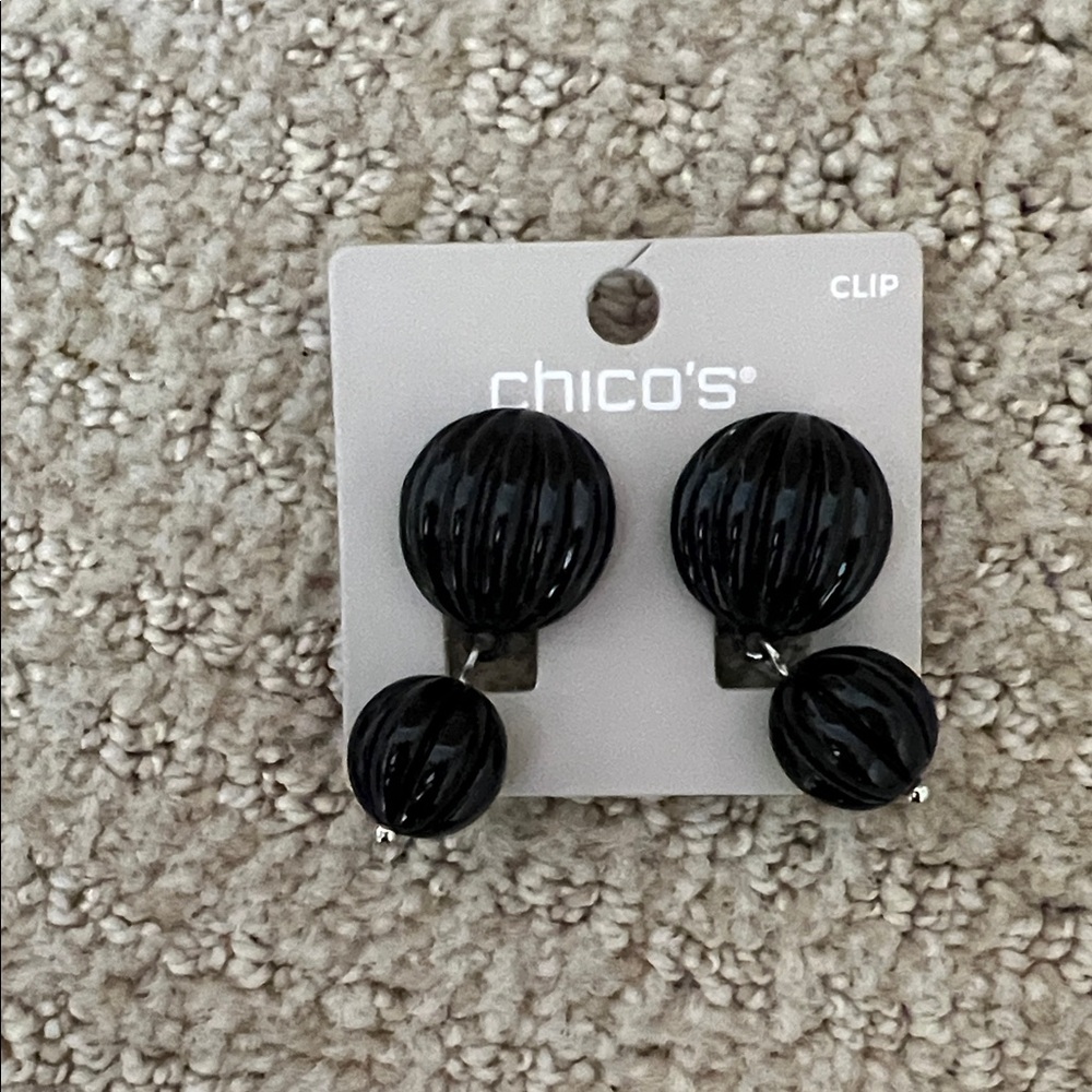 NWT Chico's Glossy Black Clip-On Earrings